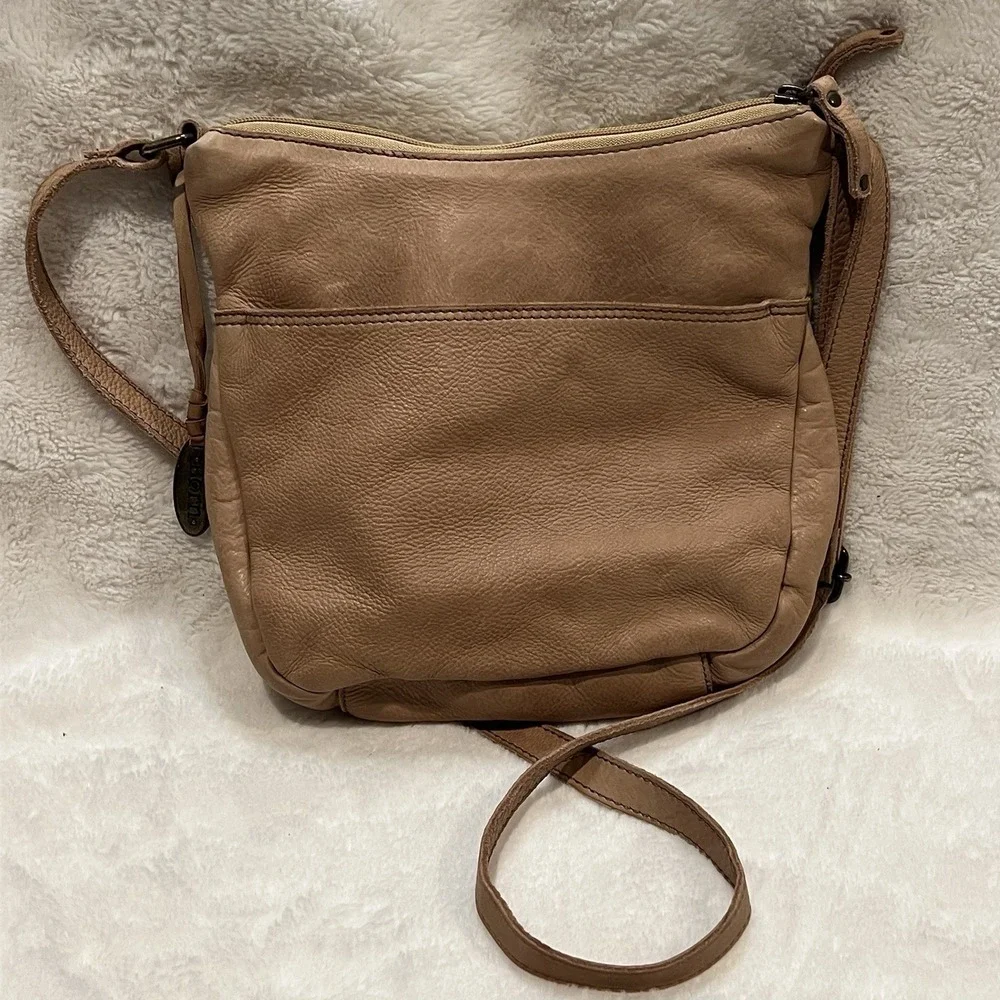 Born Genuine Leather Crossbody Bag/Purse In Natural Brown Woven Accent NWOT read
